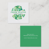 モダンMONSTERA LEAFロゴのスタイリッシュ緑 スクエア名刺 (正面/裏面)
