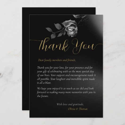 モダンMoody Black Darkフローラの結婚皆様 招待状 (正面/裏面)