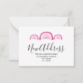 モダンMoving Announcement Pink Rainbow ノートカード (正面)