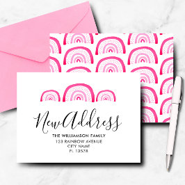 モダンMoving Announcement Pink Rainbow ノートカード
