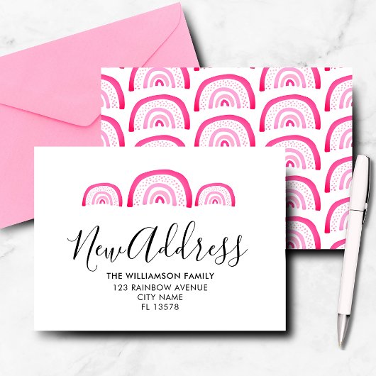 モダンMoving Announcement Pink Rainbow ノートカード