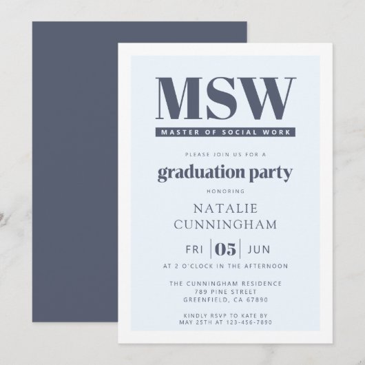 モダンMSW社会福祉修士卒業 招待状 (正面/裏面)
