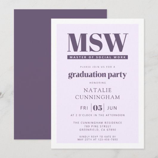 モダンMSW社会福祉修士卒業 招待状 (正面/裏面)