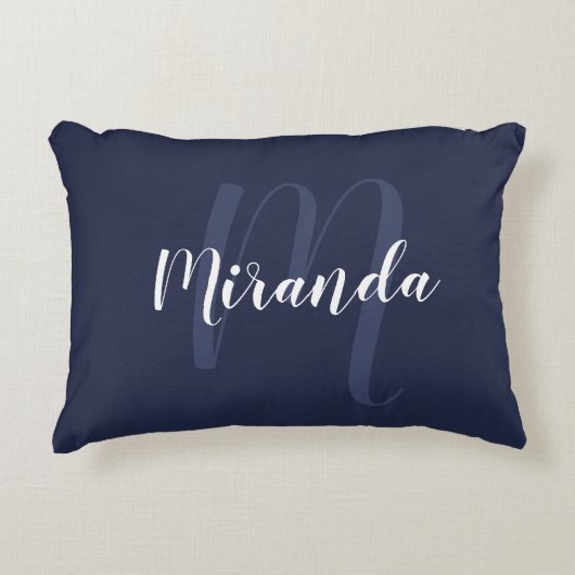 モダンNavy BlueパーソナライズされたとMonogram アクセントクッション (正面)