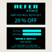 モダンNeon Blue Black Referral Card (正面&裏面)