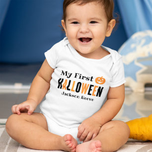 モダンOrange Black My First Halloween with Name ベビーボディスーツ
