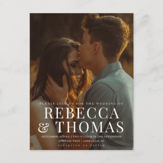 モダンOverlay Photo結婚'sと入力 インビテーションポストカード (正面)