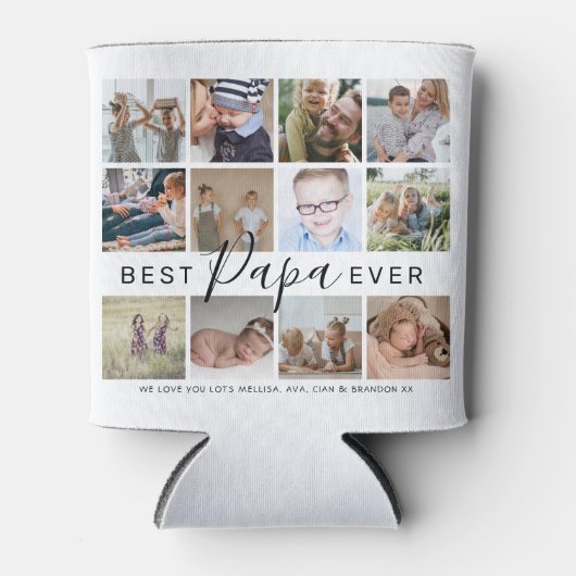 モダンPapa Ever最高の12枚フォトコラージュ 缶クーラー (正面)