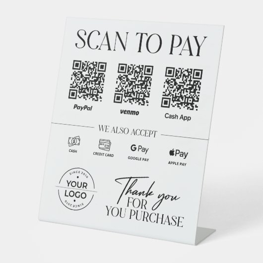 モダンPayPal、Venmo、Cash App 台座サイン (正面)