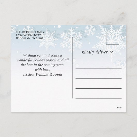 モダンPHOTOゴールデンクリスマスグリーティング シーズンポストカード (裏面)