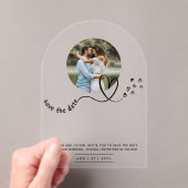 モダンPHOTO結婚の日付救ミニマはっきりしたリスト アクリル招待状 (インサイチュ (ポータブル))