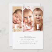 モダンPhoto Collageミニマルな第1誕生日パーティー 招待状 (正面)