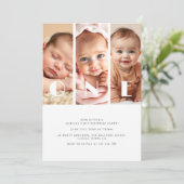 モダンPhoto Collageミニマルな第1誕生日パーティー 招待状 (スタンド正面)