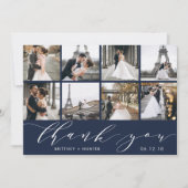 モダンPhoto Collage Navy Blue サンキューカード (正面)