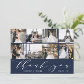 モダンPhoto Collage Navy Blue サンキューカード (スタンド正面)
