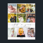 モダンPhoto Collage What a Year White シーズンポストカード<br><div class="desc">このホリデーカードを使用して、あなたの友人や家族にその過去年に起こった重要なイベントを参照させる。卒業式、初日、誕生日、新生児など重要なイベントを取り入れることができる9つの写真のスロットがある。</div>