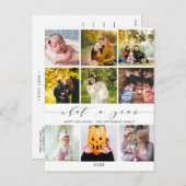 モダンPhoto Collage What a Year White シーズンポストカード (正面/裏面)