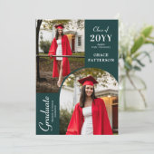 モダンPhoto Green White Graduation発表 招待状 (スタンド正面)