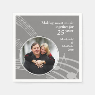 モダンPHOTO MUSIC 25th Silver結婚の記念日 スタンダードカクテルナプキン