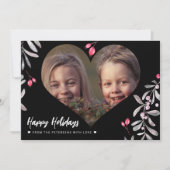 モダンphoto pink holly lies happy Holidays シーズンカード (正面)