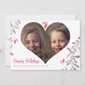 モダンphoto pink holly lies happy Holidays シーズンカード (正面)