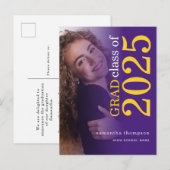 モダンPhoto Yellow Purple 2025卒業 案内ポストカード (正面/裏面)