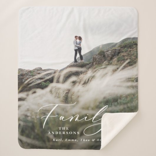 モダンphotoblack scriptファミリーエレガント シェルパブランケット (正面)