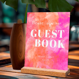 モダンPink and Orangeの結婚Sign Our Guest Book アクリルサイン
