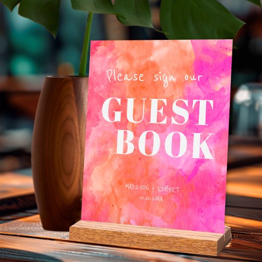 モダンPink and Orangeの結婚Sign Our Guest Book アクリルサイン