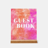 モダンPink and Orangeの結婚Sign Our Guest Book アクリルサイン (正面)