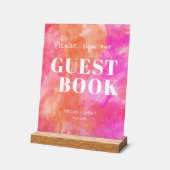 モダンPink and Orangeの結婚Sign Our Guest Book アクリルサイン (傾斜)