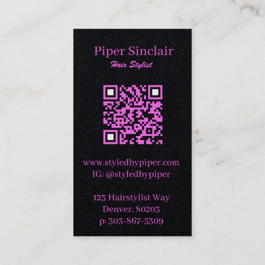 モダンPink & Black Business Card 名刺 (裏面)