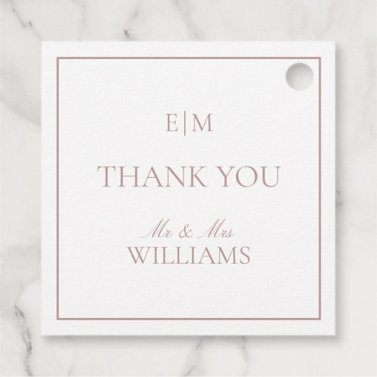 モダンPink Monogram Thank You Script 結婚's フェイバータグ (裏面)