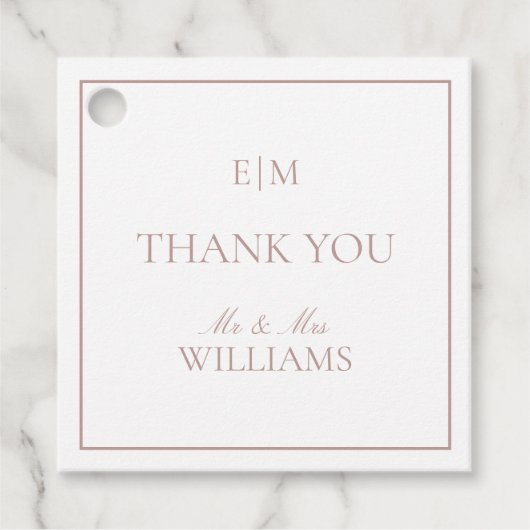 モダンPink Monogram Thank You Script 結婚's フェイバータグ (正面)