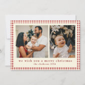 モダンPlaid Greenery写真メリークリスマス シーズンカード (正面)