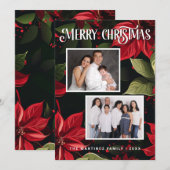 モダンPoinsettia Merry Christmas Photo シーズンカード (正面/裏面)