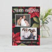 モダンPoinsettia Merry Christmas Photo シーズンカード (スタンド正面)