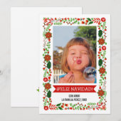 モダンpoinsettias red, green FELIZ NAVIDAD写真 シーズンカード (正面/裏面)