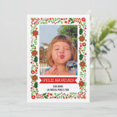 モダンpoinsettias red, green FELIZ NAVIDAD写真 シーズンカード (スタンド正面)