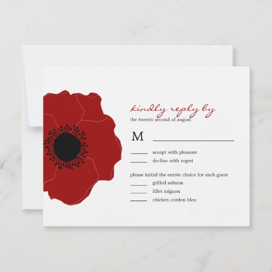 モダンPoppy Wedding RSVP/Response Cards (Red) 出欠カード (正面)
