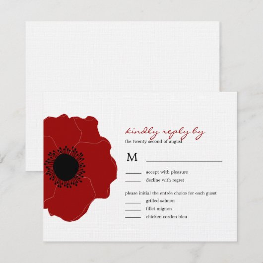 モダンPoppy Wedding RSVP/Response Cards (Red) 出欠カード (正面/裏面)