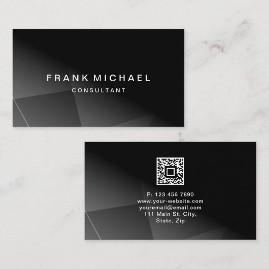 モダンQRコーカスタムドコンサルタントブラックシンプル 名刺 (正面/裏面)