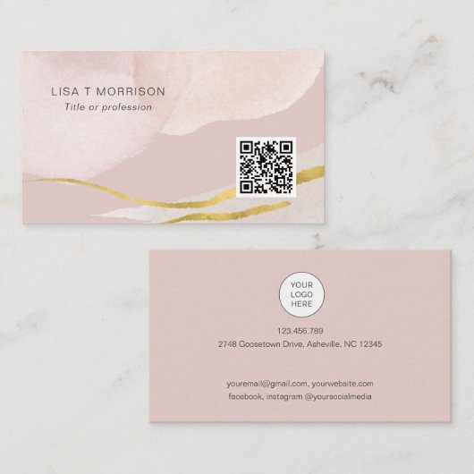 モダンQRコードとロゴ付きの抽象芸術名刺 名刺 (正面/裏面)