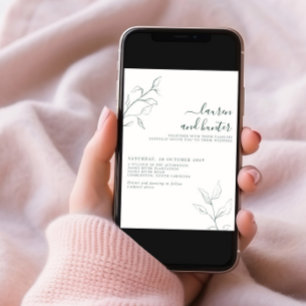 モダンQRコードエメラルドグリーン植物体結婚体 招待状