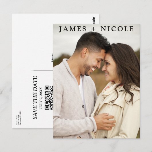 モダンQRコードスキャン式結婚式日程事前通知カード ポストカード (正面/裏面)