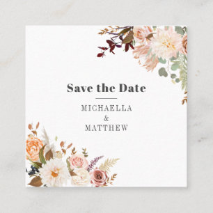 モダンQRコードフローラセーブ・ザ・デート案内 スクエア名刺