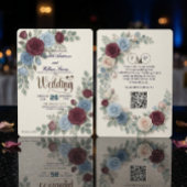 モダンQRコード付きエレガントなバラの結婚式 招待状