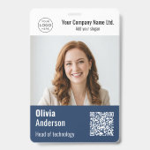 モダンQRコード企業写真付きID 青 バッジ (正面)