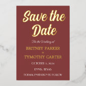 モダンQRコード写真ワインバーガンディスクリプトウェディング 箔招待状 (正面)