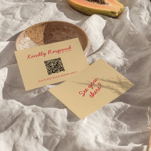 モダンQRコード明るいカラフルレトロファンキー結婚の 出欠カード